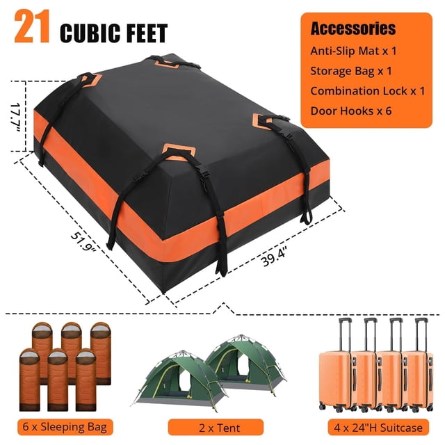 EDTara Rooftop Cargo Carrier, Waterproof Car Roof Bag With Anti-Slip Mat, Combination Lock, Door Hooks, and Storage Bag, Compatible With All Cars