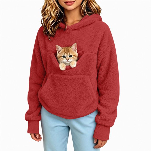 Splozh Cute Hoodies for Girls Solid Color Casual Girls Fashion Long Sleeve Hooded Sweatshirt Fall Winter Pullovers Hoodie Girls,Red,5-6 Years