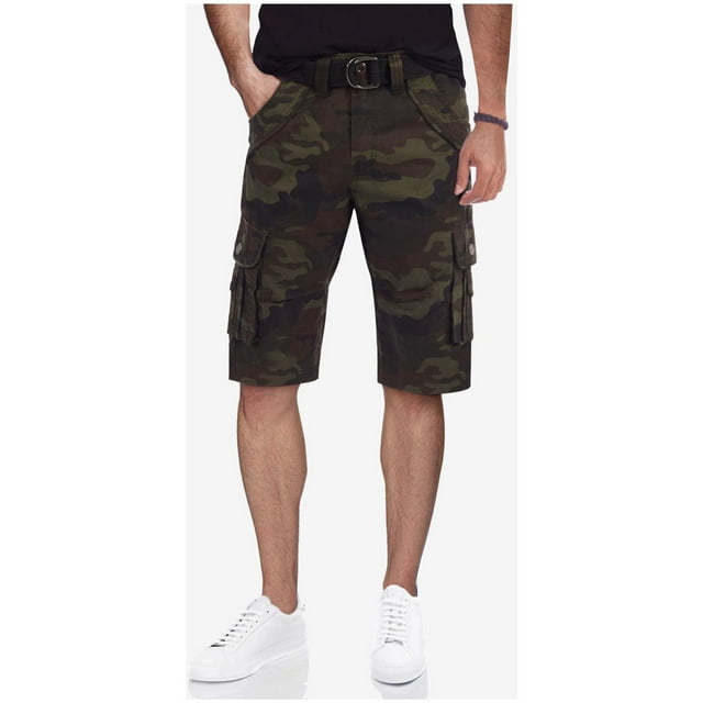 XRAY Mens Belted Double Pocket Casual Cargo Shorts, olivecamo, 32