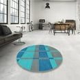 thumbnail image 4 of Ahgly Company Machine Washable Indoor Round Transitional Bright Turquoise Blue Area Rugs, 6' Round, 4 of 7