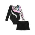 thumbnail image 6 of iixpin Girls Sparkle Ballet Dance Unitard Biketard with Gymnastic Shorts Long Sleeve Leotards Set Athletic Tracksuit Leopard 14, 6 of 7