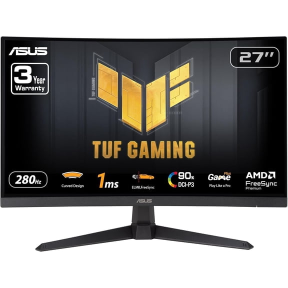 ASUS TUF Gaming 27” 1080P Curved Monitor (VG27VQM1B) - Full HD, 1500R, 280Hz, 1ms, Extreme Low Motion Blur, FreeSync Premium, Shadow Boost, Eye Care, 90% DCI-P3, DisplayWidget Center, 3 yr Warranty