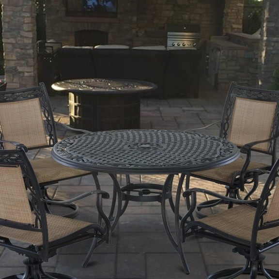 Mondawe Balcony 48 in Round Cast Thickened Aluminum Metal Outdoor Dining Table Patio Table, 28.5" Height Deck Table