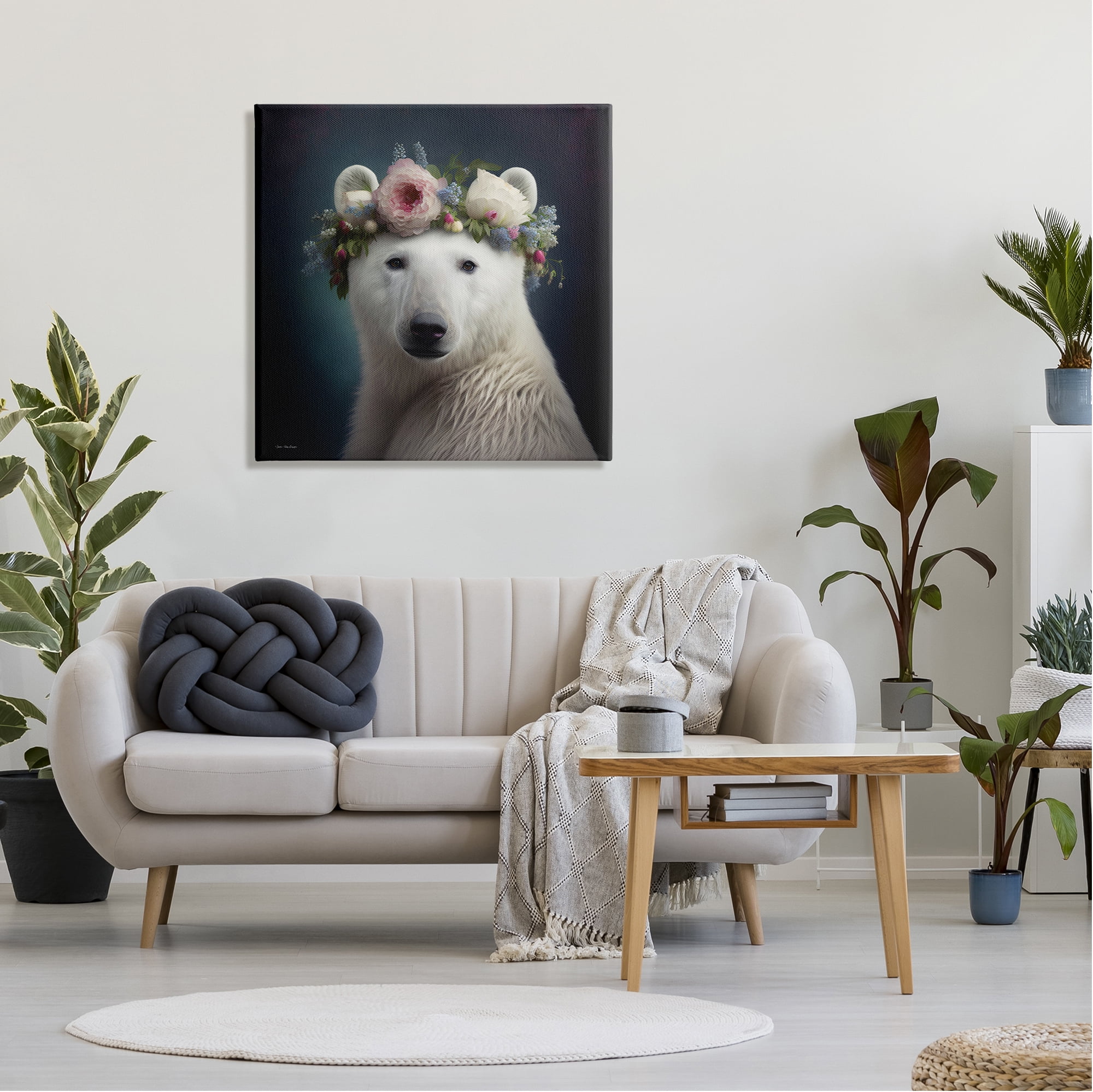 Stupell Industries Polar Bear & Rose Garland Animals & Insects Painting Gallery Wrapped Canvas Art Print Wall Art, 30 x 30