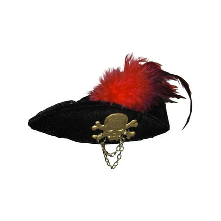 Womens  Black Mini Micro Small Costume Pirate Hat With Feathers