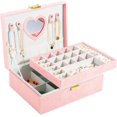 thumbnail image 1 of 2-Layer Jewelry Organizer Box Large Jewelry Storage Boxes for Necklace Bracelets Earrings Rings(Pink), 1 of 4