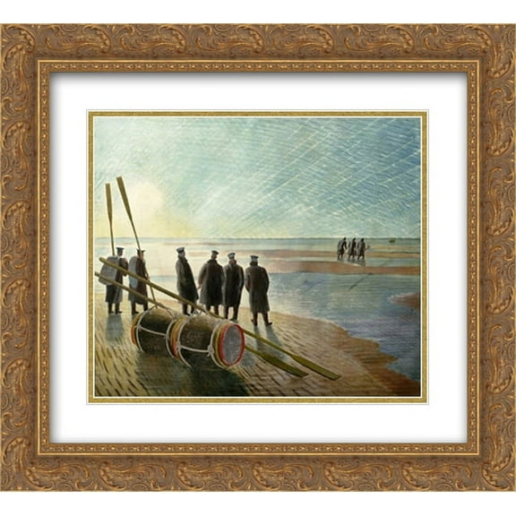 Eric Ravilious 2x Matted 24x20 Gold Ornate Framed Art Print 'Dangerous work at low tide'