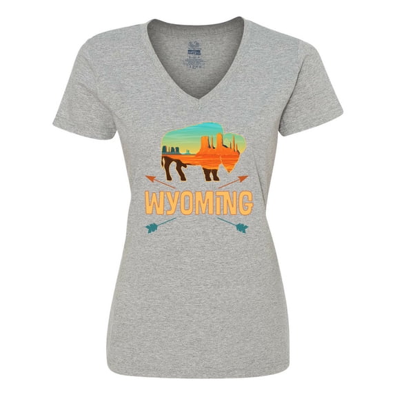 Inktastic Wyoming Vacation Buffalo Silhouette Women's V-Neck T-Shirt
