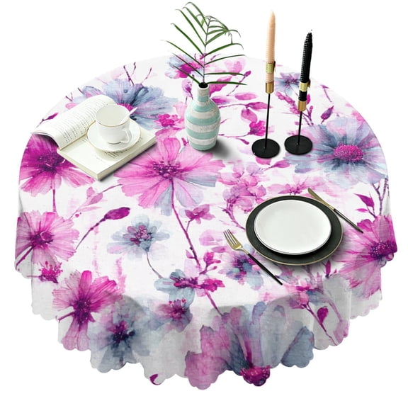 60 Inch Round Lace Tablecloth Water Resistant Washable, Vintage Floral Print