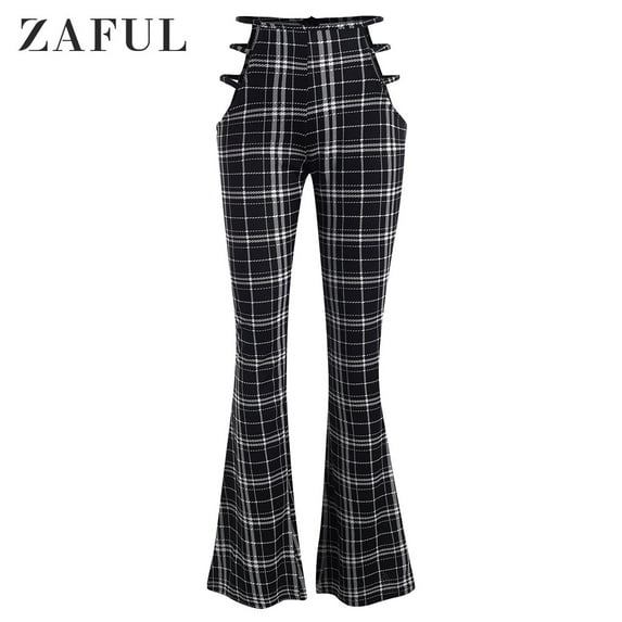ZAFUL Women's Textured Ladder Cutout High Waist Boot Cut Night Out Flare Pants Multi XL