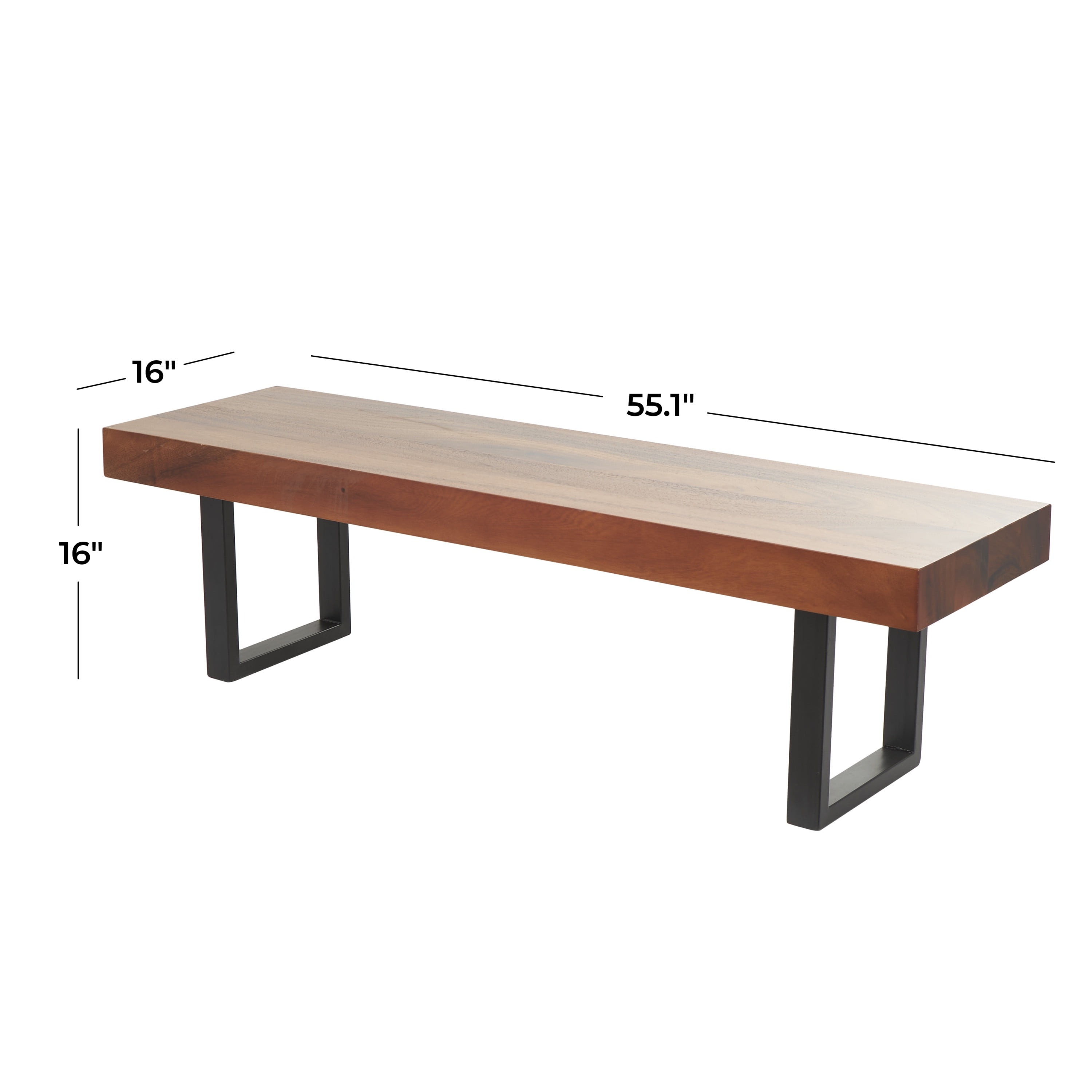 DecMode Wood Bench with Black Metal Legs, Brown