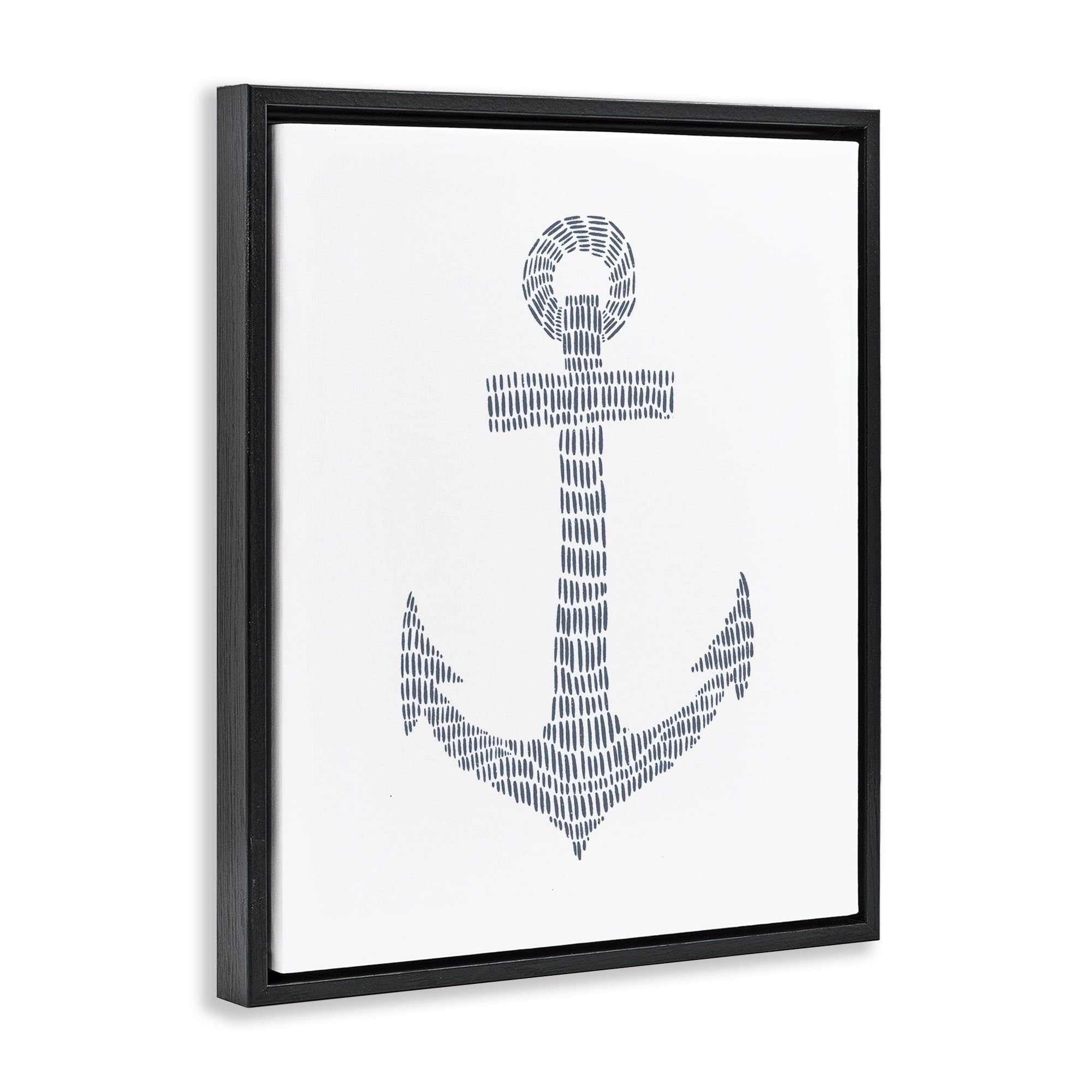 Stupell Industries Minimal Nautical Anchor Coastal Painting Black Floater Framed Canvas Art Print Wall Art, 25 x 31