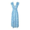 thumbnail image 5 of Women Boho Tie Shoulder Maxi Dress Y2k Floral Smocked Long Dress Sleeveless Flowy Summer Beach Sundress, 5 of 9