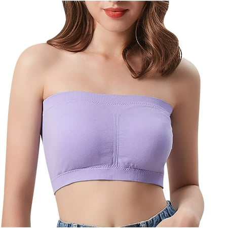 Friday Xysaqa Strapless Bras for Women  Seamless Bandeau Tube Top Bra for Women  Womens Comfy Nylon Stretch Bralette Padded Bra Purple XXL