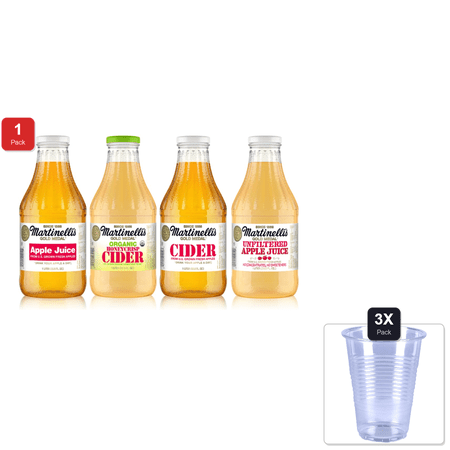 1 Pack | Martinelli’S Apple Juice & Cider Variety Pack (4 Pack, 33.8 Oz ) Apple Juice, Unfiltered Applejuice, Sparkling Cider, Organic Honeycrisp & 3x Disposable Cup