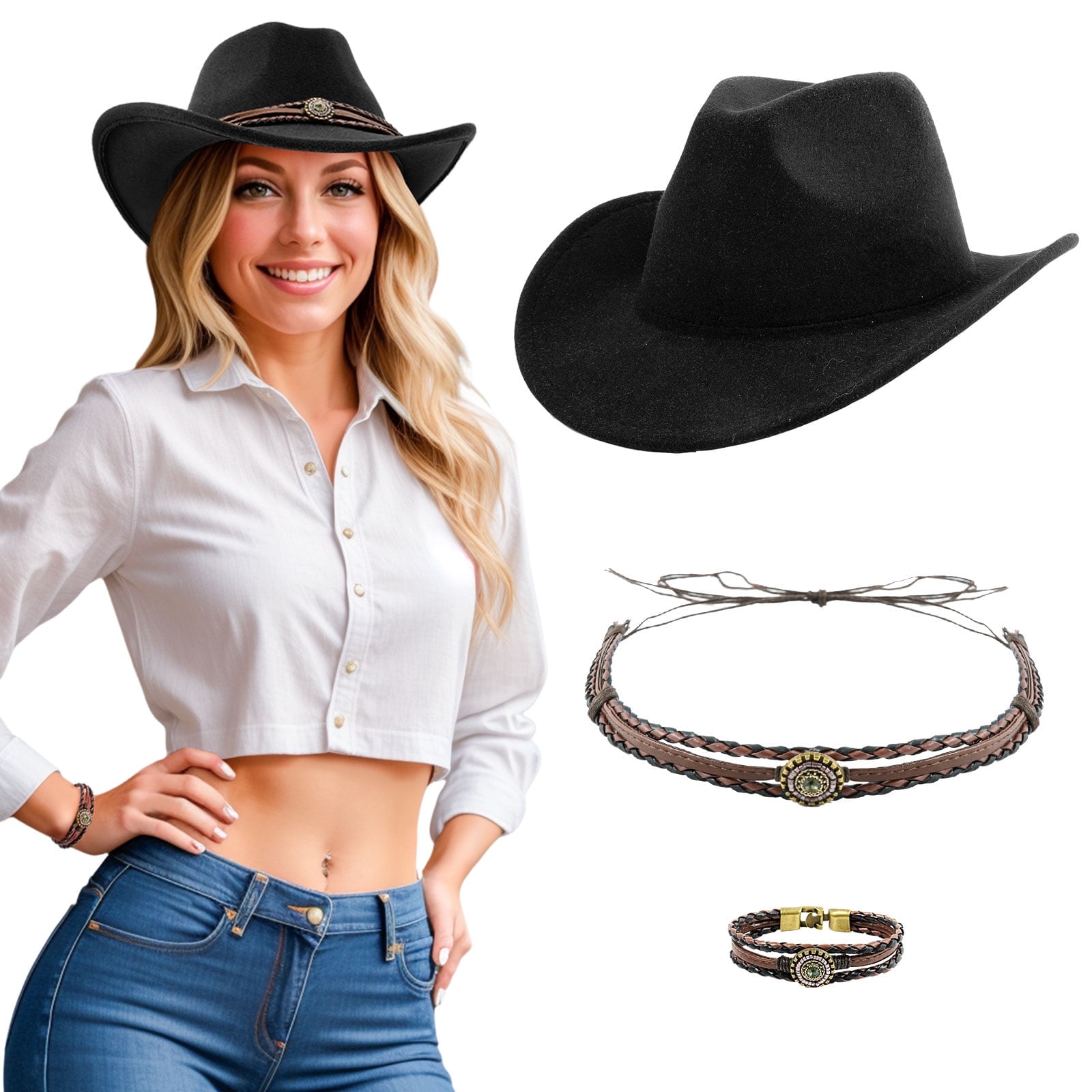 8234 Cowboy Hat For Women Men Adjustable Inside Western Cowboy Hat For Adults, Wowstyle Unisex Black Western Cowboy Hat, Adjustable Leather  main image 4