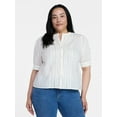 thumbnail image 3 of Time and Tru Women's and Women's Plus Cotton Lace Inset Blouse with Elbow Length Sleeves, Sizes XS-4X, 3 of 6