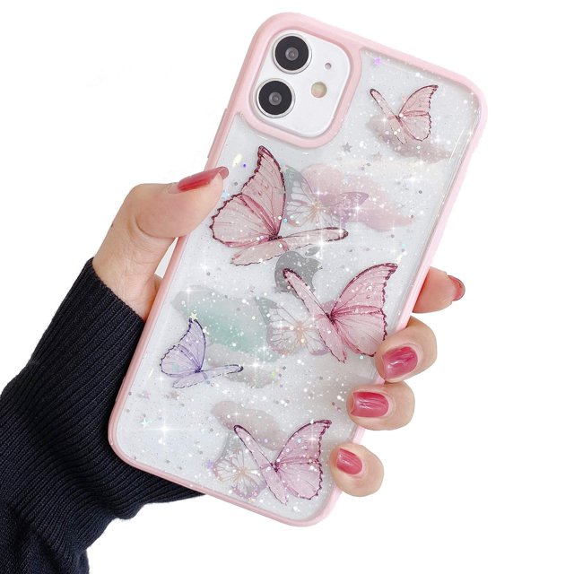 Compatible con iPhone 12/12 Pro Funda para niñas, funda protectora suave y delgada con purpurina para iPhone 12/12 Pro de 6,1 pulgadas, color rosa