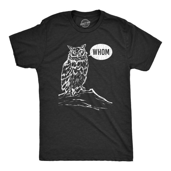 Mens Whom Owl T Shirt Funny Grammar Nerd Sarcastic Graphic Novelty Tee (Heather Black) - L