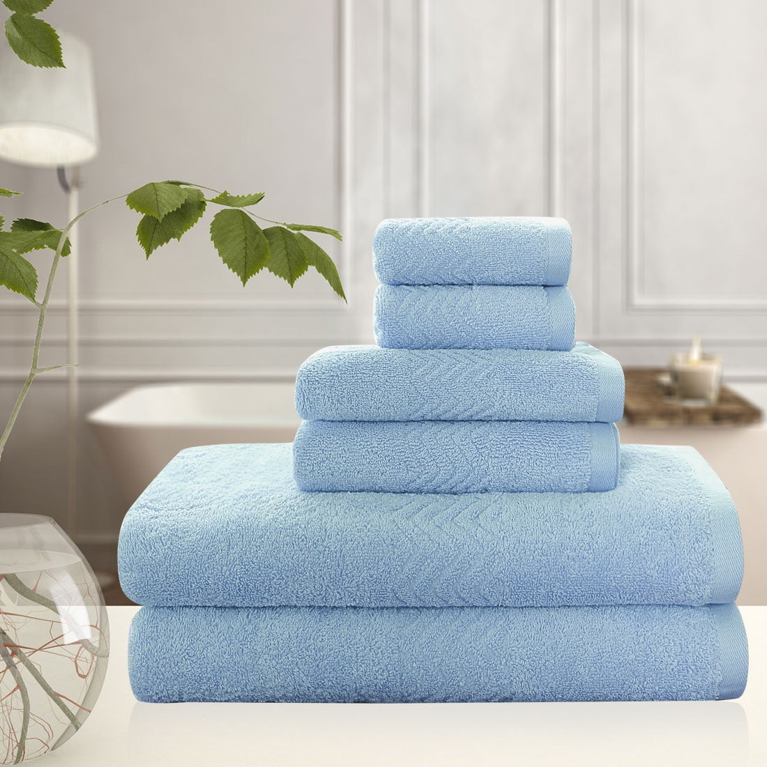 PiccoCasa Cotton 6 Piece Bath Towel Set Soft Absorbent Breathable Light Blue - Walmart.com