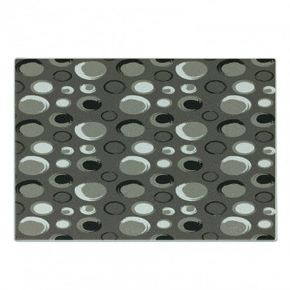 Taupe Cutting Board, Grunge Circles Dots Brushstrokes Hand Painted Modern Design Messy Artistical, Decorative Tempered Glass Cutting and Serving Board, Small Size, Black White Taupe, by Ambesonne
