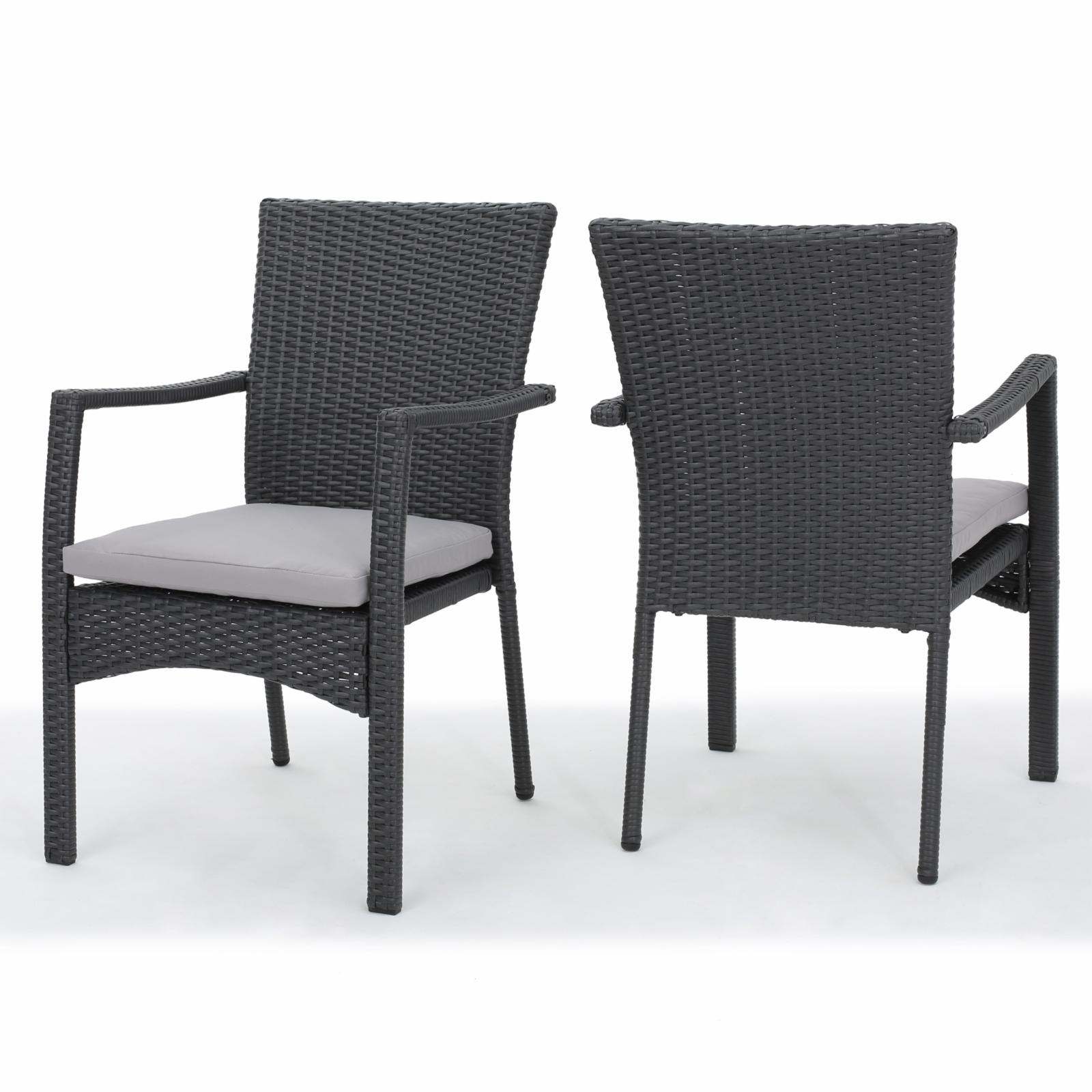 Khaleel Outdoor Wicker Dining Chairs with Cushion Set of 2 Gray