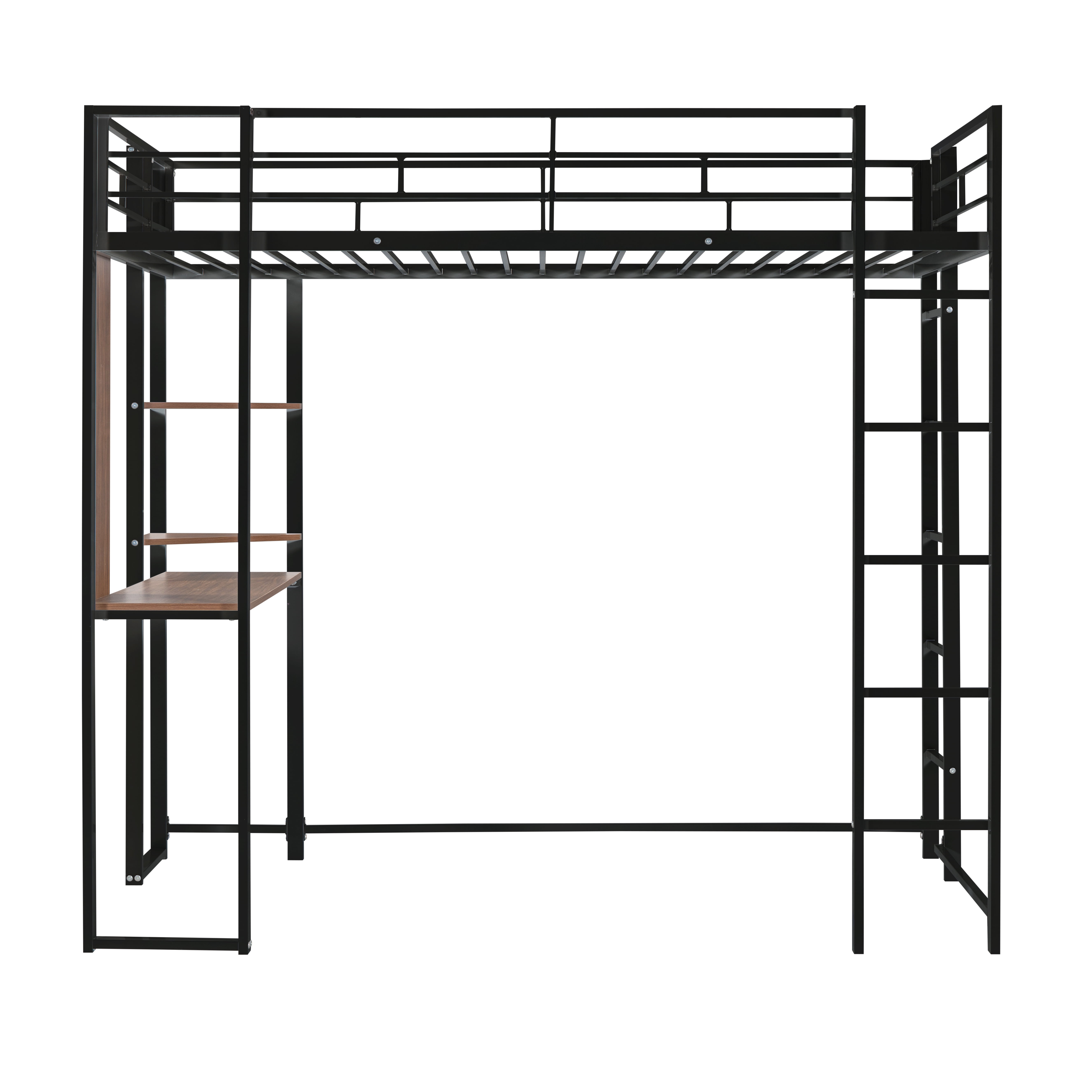Gewnee Metal Twin Size Loft Bed with Desk, Two Shelves and Built-in 2 Ladders for Kids Teens,Black