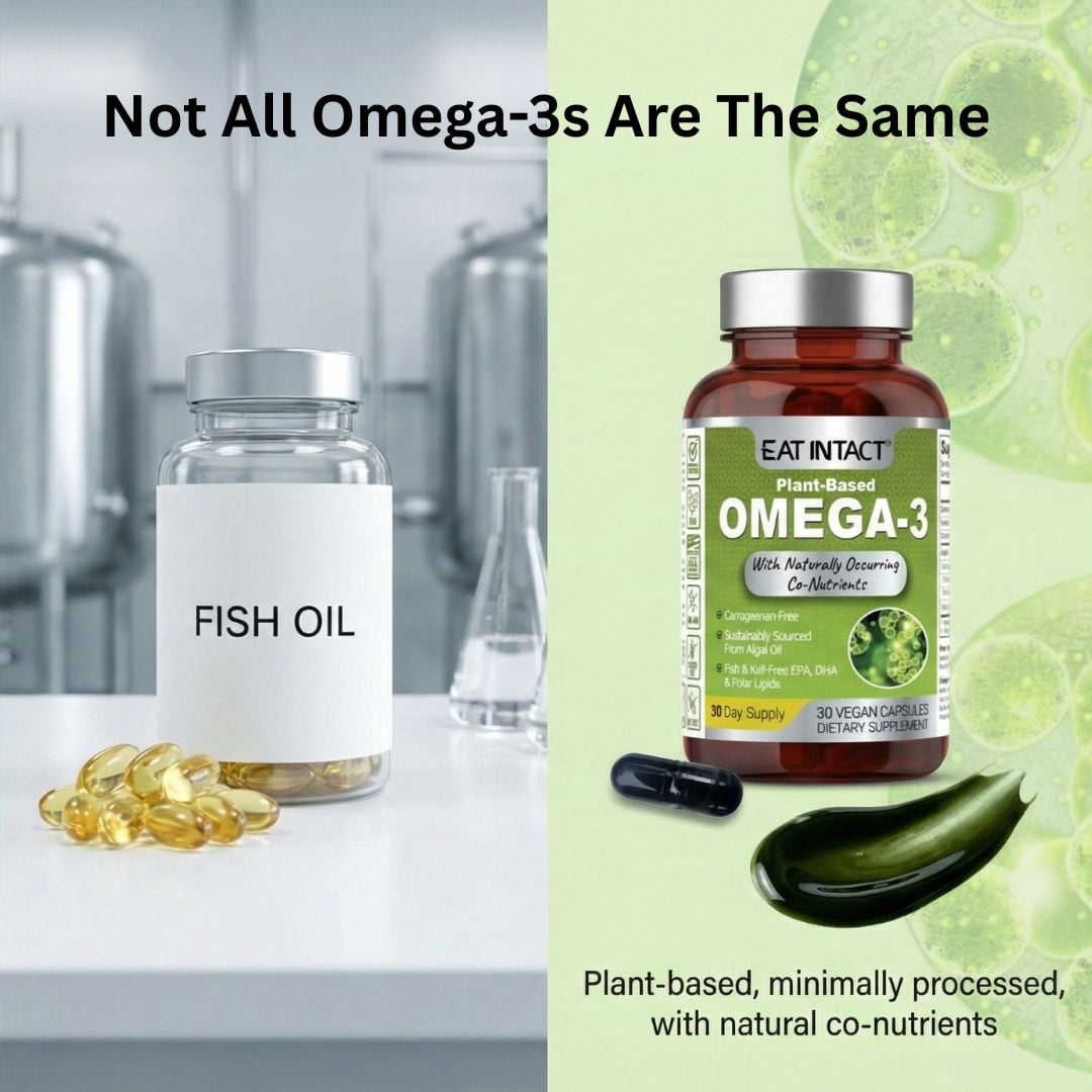 EAT INTACT Vegan Omega 3 from Algae Oil – Plant-Based, Unconcentrated EPA & DHA with Naturally Occurring Polar Lipids – Fish & Krill Oil Alternative – Carrageenan-Free, Non-GMO, 30 Vegan Capsules