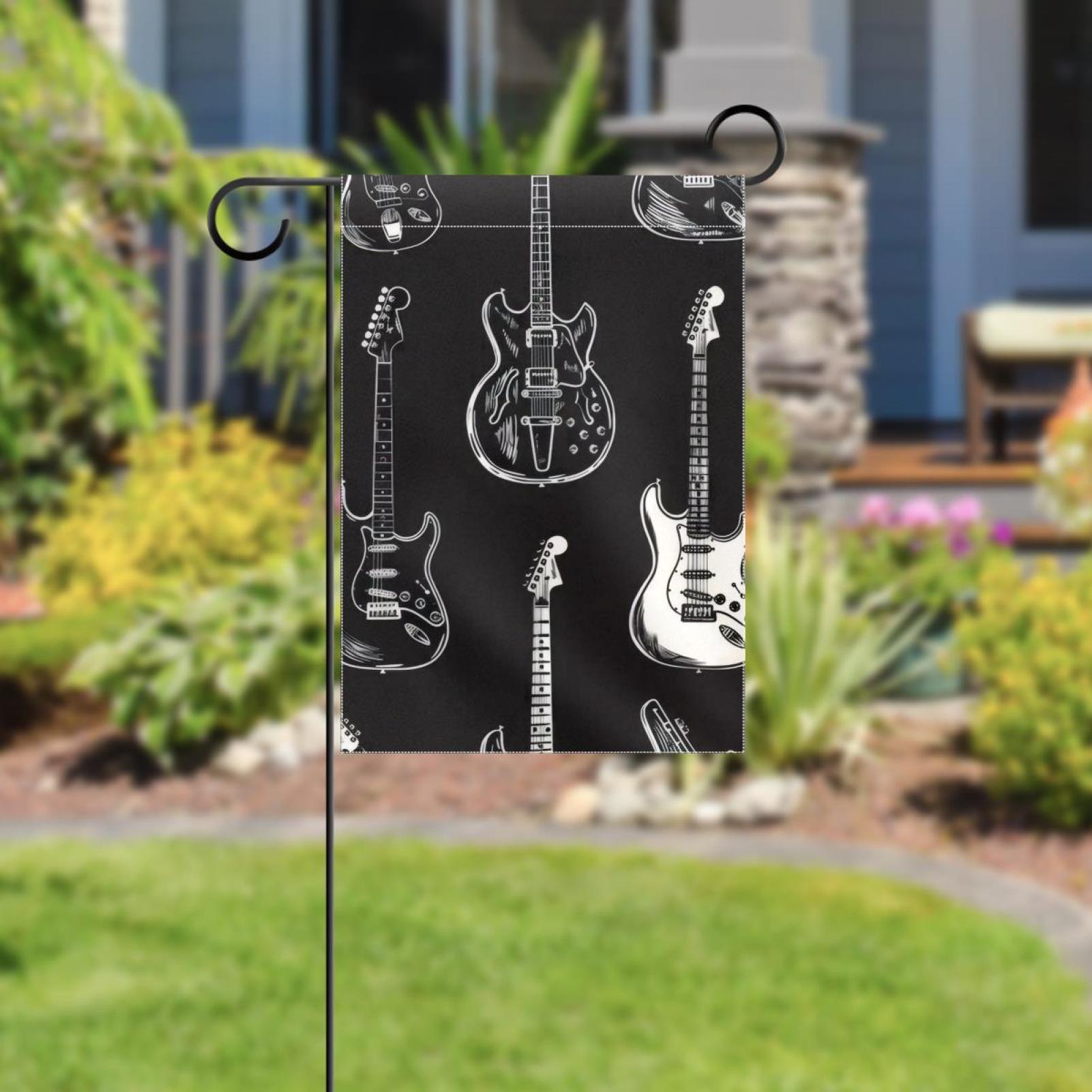 Welcome White and Black Electric Acoustic Guitar Collection Garden Flag, Vertical Double Sided Small House Flag, Yard Farmhouse Outdoor Deck Veranda Lawn Decor 28x40 Inch