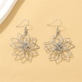 thumbnail image 4 of Exaggerated Hollow Flower Drop Dangle Earrings for Women Silver Gold-Toned Big Handmade Filigree Lotus Statement Dangling Fish Hook Earring Lightweight Fashion Floral Holiday Jewelry for Mother, 4 of 6