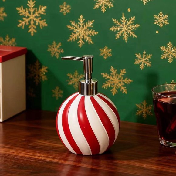 Dispensador de jabón en espiral navideño, rojo y blanco, adorno de encimera de resina pintado a mano for baño, comedor y uso hotelero