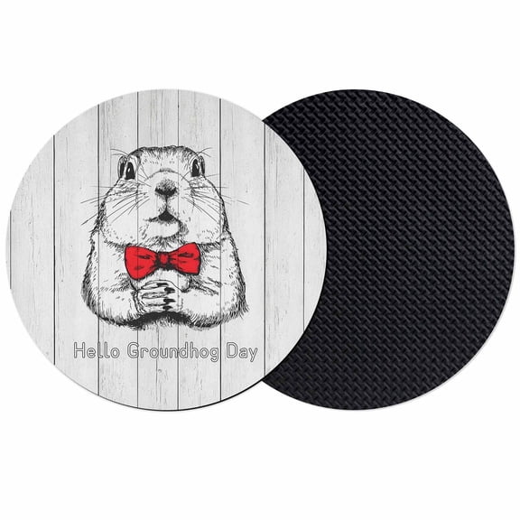 Groundhog Day Coasters Set of 2, Absorbent Coasters for Drinks, Red Bow Knot Vintage Coaster for Desk Coffee Table Protection, Home Decor House Warming Gifts 4"