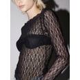 thumbnail image 2 of Women Y2K Lace Floral Crop Top Long Sleeve Sheer Mesh See Through T Shirts Slim Fit Going Out Tees Tops Streetwear, 2 of 7