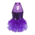 thumbnail image 2 of Haitryli Kids Girls Sequins Ballet Hip-Hop Latin Jazz Dance Tutu Dress Leotard Stage Performance Costume Purple 5, 2 of 6