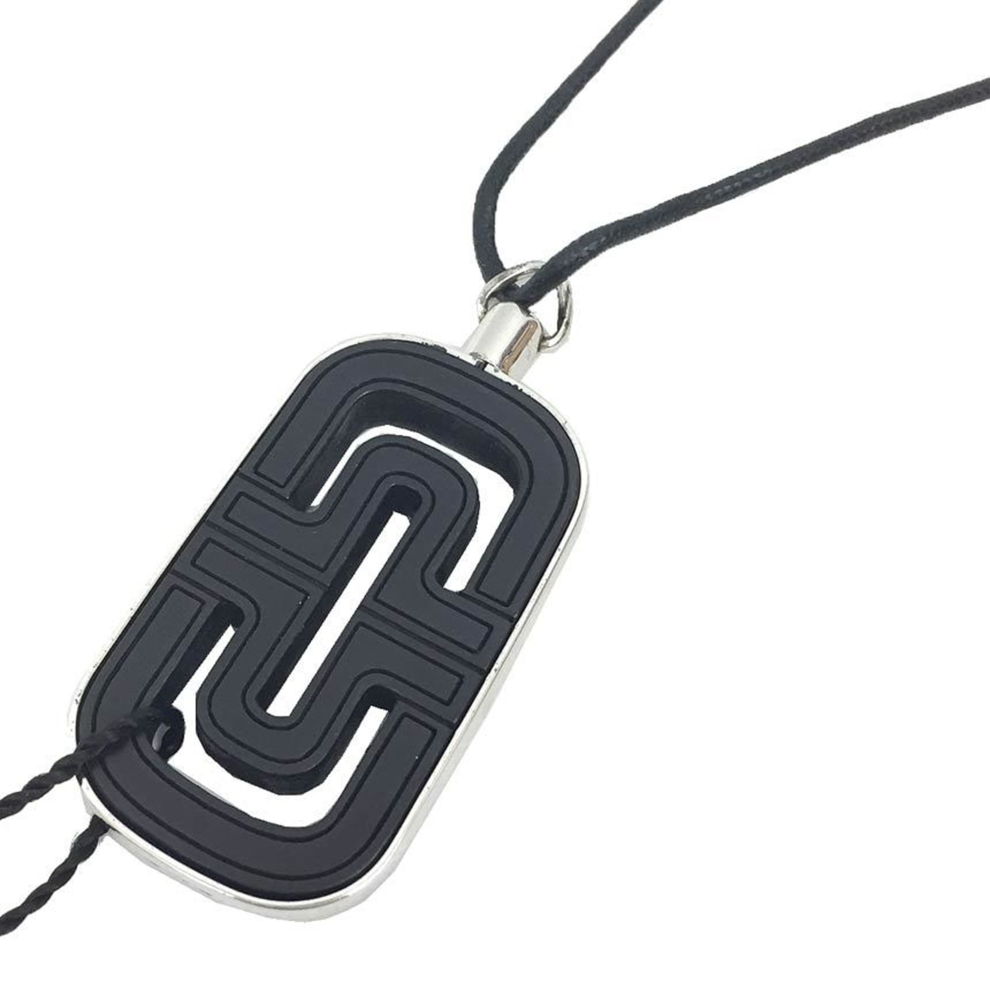 Pre-Owned BVLGARI Parentesi Pendant Necklace Leather x Silver 925 Black aq10023...