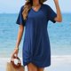 thumbnail image 2 of 2025 Nuevo vestido de playa de verano con cuello en V, manga corta y nudo lateral - Minivestido informal para mujer - Tallas S-XXL, 2 of 7