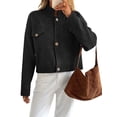thumbnail image 2 of Cardigan for Women Trendy Button Up Sweater Jackets Mock Neck Long Sleeve Loose Fit Chunky Knit Outwear Coats Black L, 2 of 8