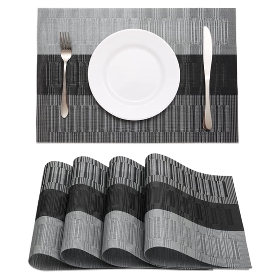 Black Placemats Set of 4 Heat-Resistant Washable Place Mats Non-Slip Vinyl Woven Table Mats Wipeable Placemat for Kitchen Dining Table Decoration Indoor Outdoor