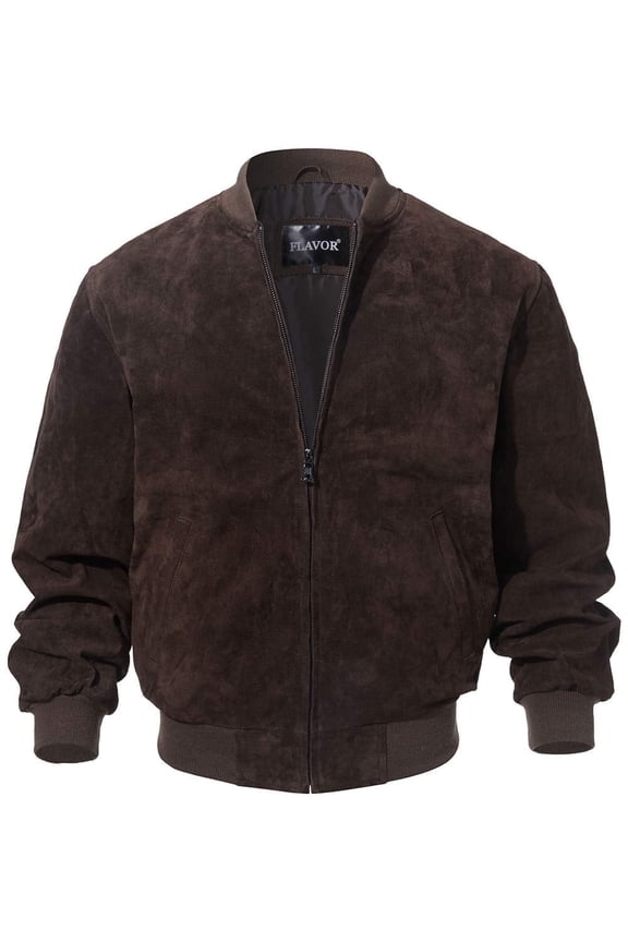 Men's Baseball Leather Jacket Vintage bomber Suede Jackets (2XL, Dark Borwn)