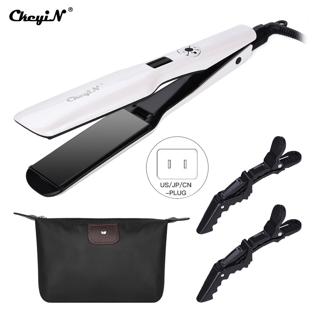CkeyiN Fashion Hair Straightener PTC Tourmaline Ceramic Fast Heating Straightener for Women Hair Styling Tool with Wider Heating Plate and LCD Screen White