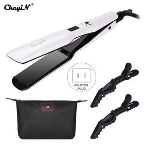 CkeyiN Fashion Hair Straightener PTC Tourmaline Ceramic Fast Heating Straightener for Women Hair Styling Tool with Wider Heating Plate and LCD Screen White