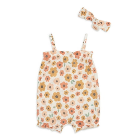 

Petit Lem Baby Girl Ruffled Gauze Romper and Headband Set 2-Piece Sizes 3M-24M