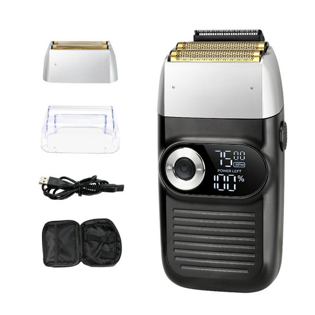 Kit de Rasoir Électrique 2-en-1 pour le Rasage de la Barbe des Hommes, la Taille et le Soin, Style Chauve Parfait, Rasoir à Barbe Multifonction avec Écran LCD, Tondeuse pour Favoris, Sans Fil, Remplaçable et Rechargeable Tr