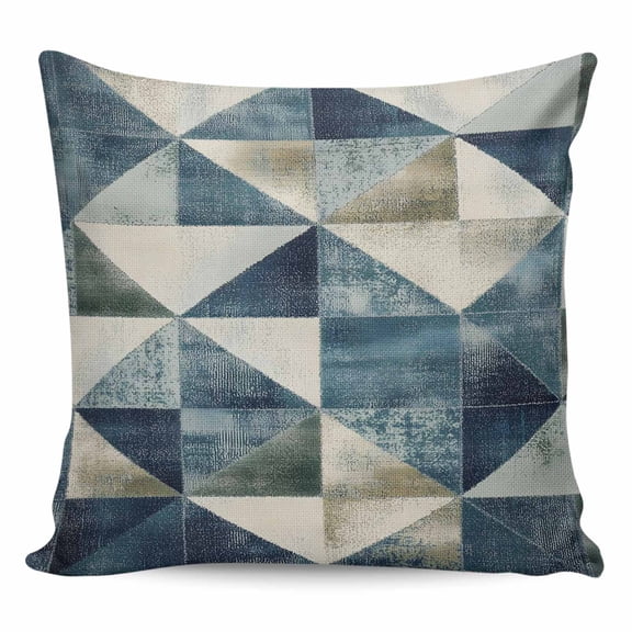 Throw Pillow Covers 18x18 Inch, Navy Blue Geometric Decorative Pillow Cases for Couch Sofa Bed, Rhombus Modern Abstract Art Cotton Linen Square Home Decor Pillowcases with Hidden Zipper
