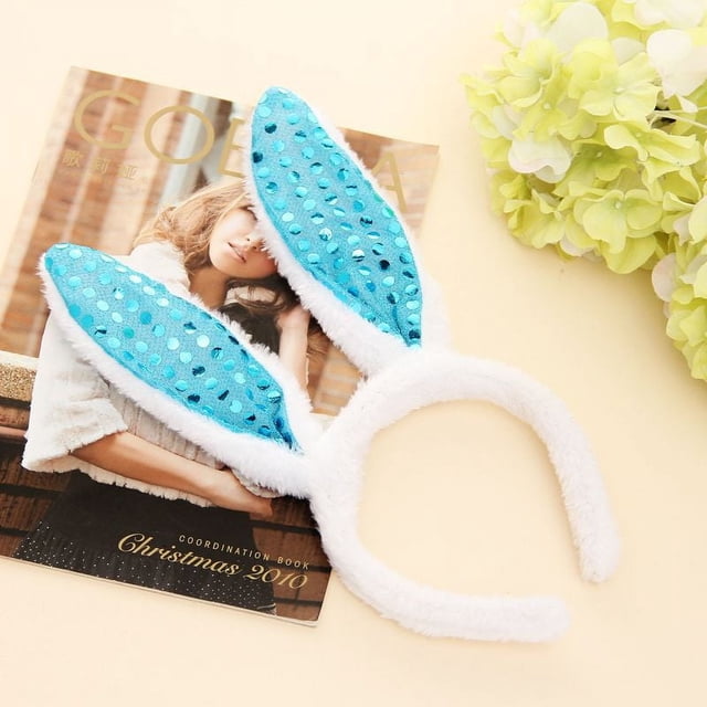 Diadema con orejas de conejo y lentejuelas para carnaval, Pascua, diadema con orejas de conejo y lentejuelas, bonitos accesorios para vestidos