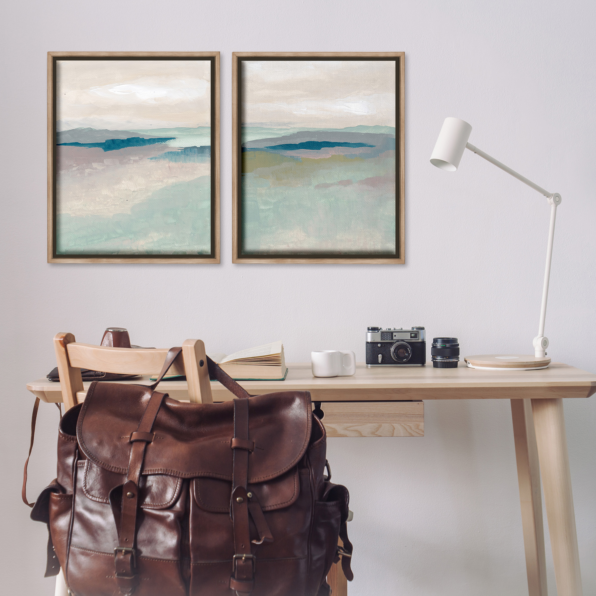 Stupell Industries Soft Abstract Terrain Landscape Painting Brown Floater Framed Canvas Art Print Wall Art, 25 x 31, Set of 2