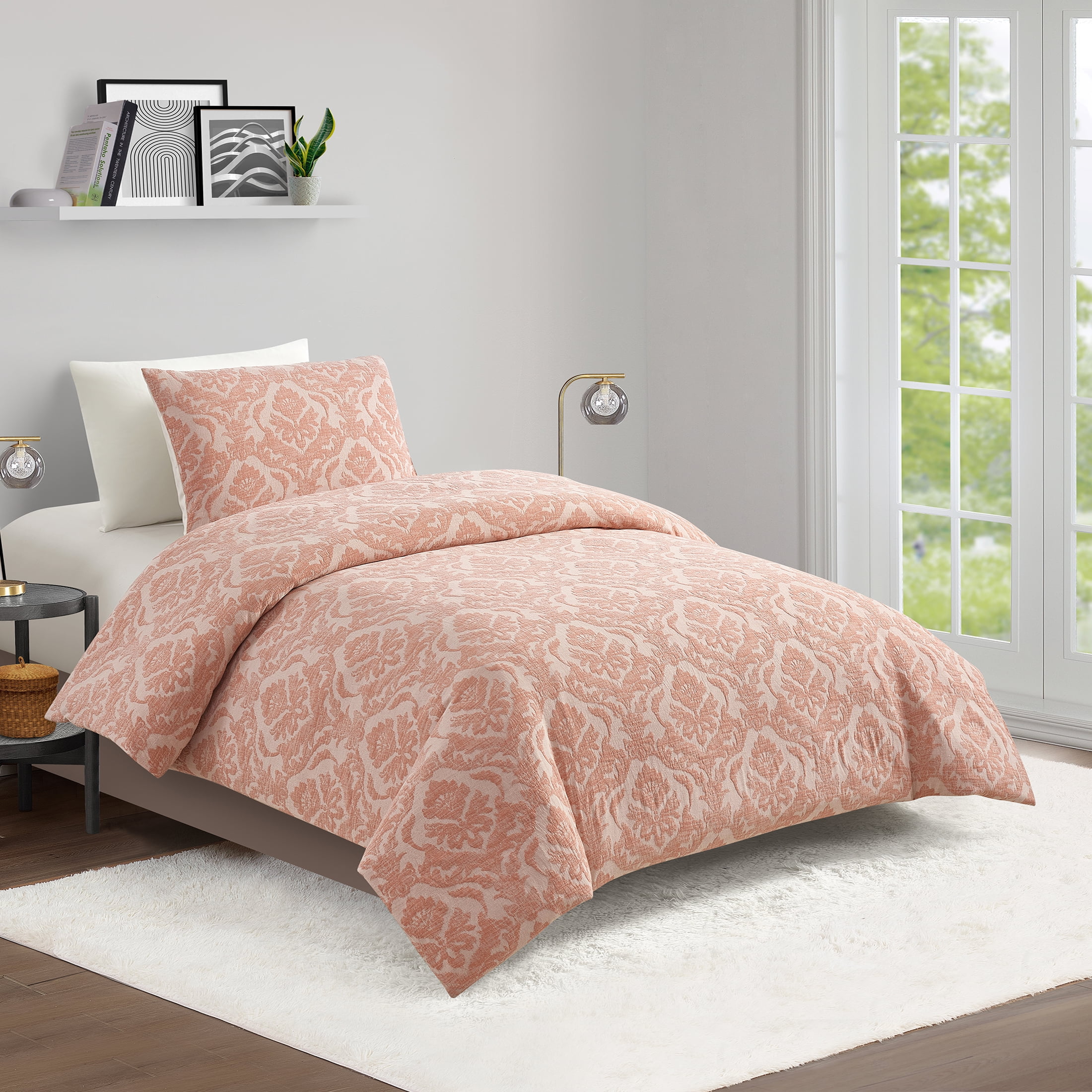 Better Homes & Gardens Woven Damask 2-Piece Comforter Set, Blush Damask, Twin/Twin-XL