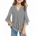 thumbnail image 2 of CQONEPT Girls Sequin Top Sparkly Dress Shirts 3/4 Ruffle Sleeve Blouses Casual Fashion V Neck Mesh Tunics Tops Gray 160, 2 of 7