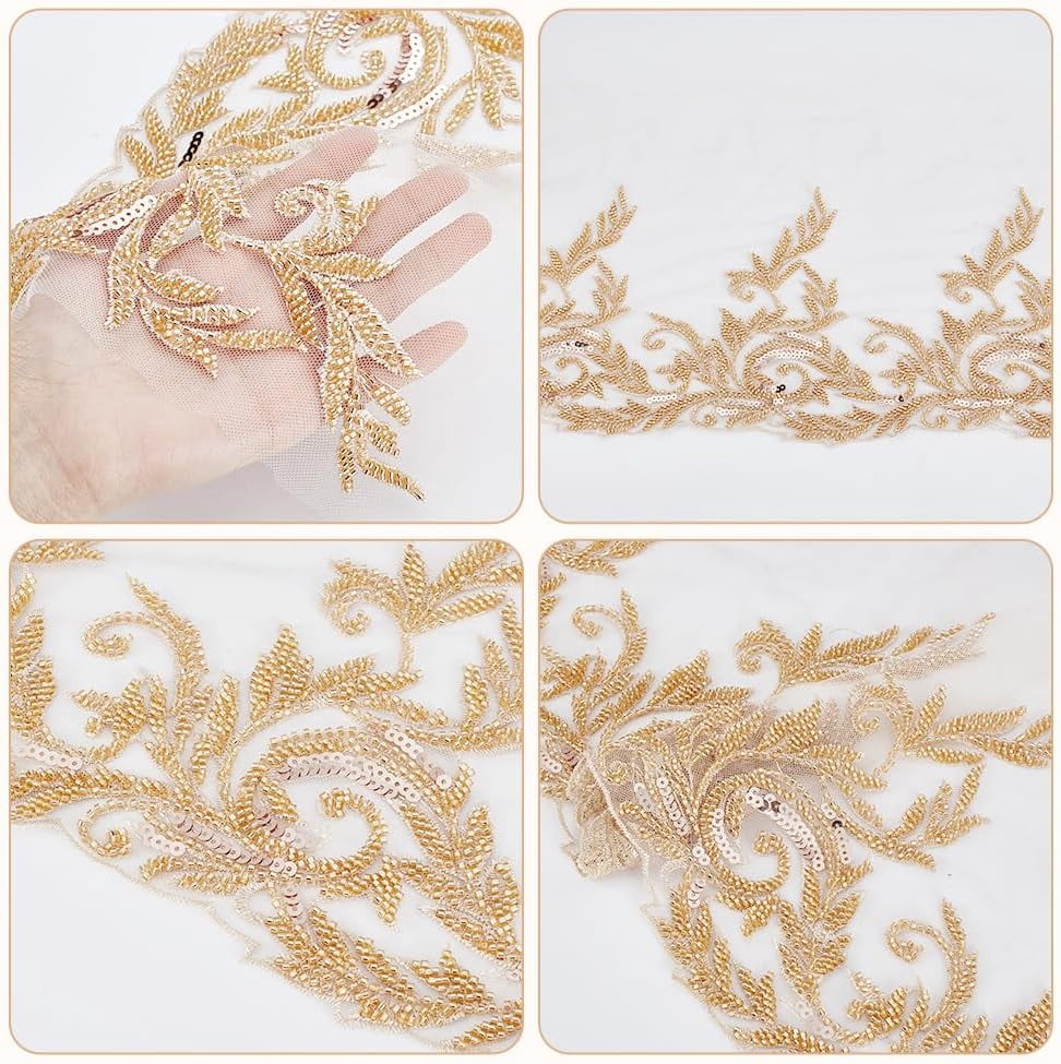 2 Yards Rosy Brown Hanmade 3D Lace Applique Lace 12.7 Inch Embroidered Tulle Trim Sew on Sequin Bead Floral Mesh Fabric Sparkle Trimming for DIY Craft Wedding Dress Curtains Home Decor Rosy Brown