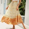 thumbnail image 2 of qolati 2024 Long Skirts for Women Summer Floral Printed Elastic Waist A Line Flowy Maxi Skirt Bohemians Pleated Swing Tiered Beach Skirt with Pockets, 2 of 5